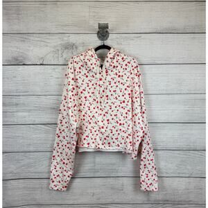 Yitty Plus Size White & Red Cherry Cozy Fleece Cropped Hoodie Sweatshirt Size 6X